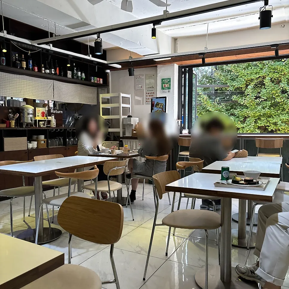 Spacious seating suited for a solo meal