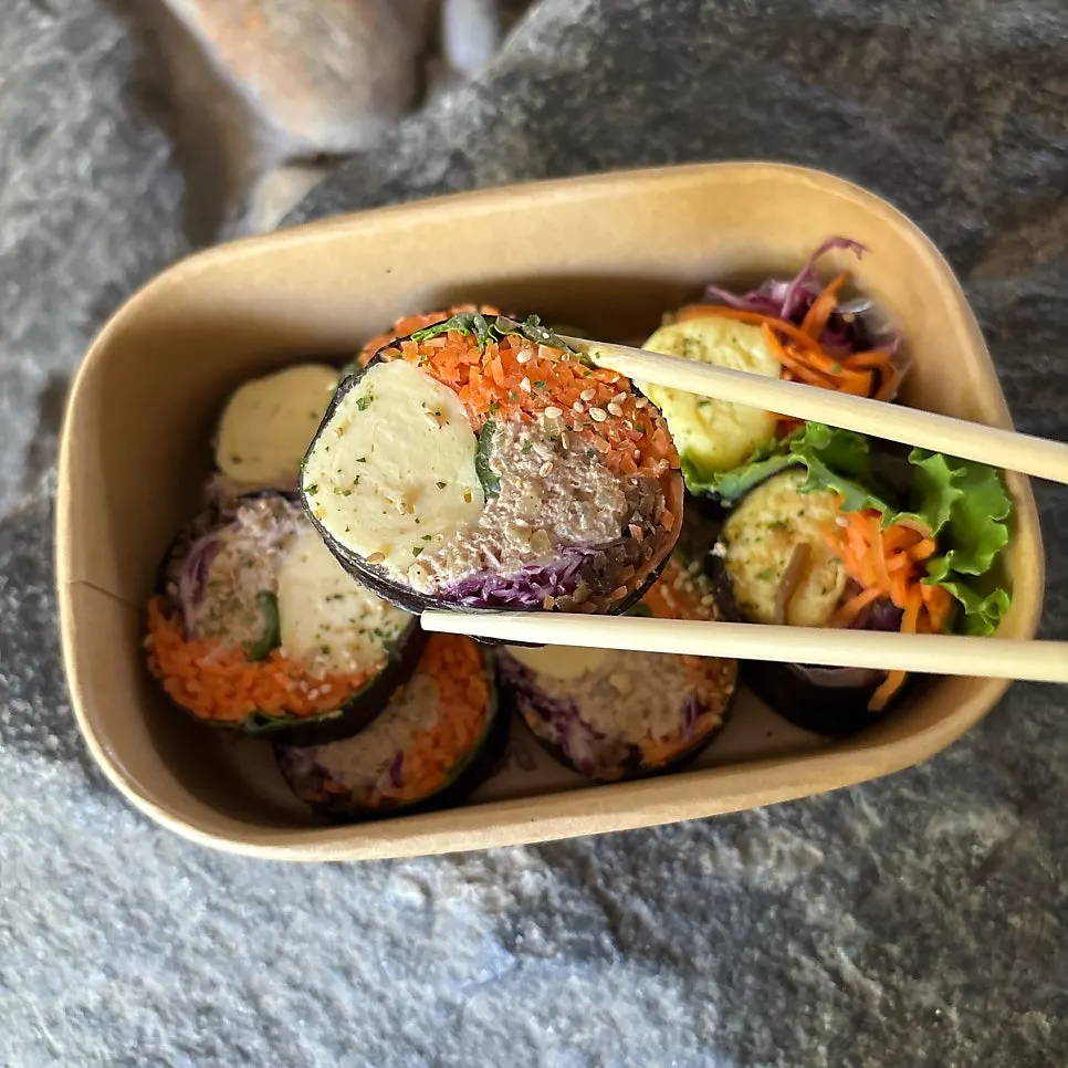 Keto gimbap packed with egg and tuna, no rice