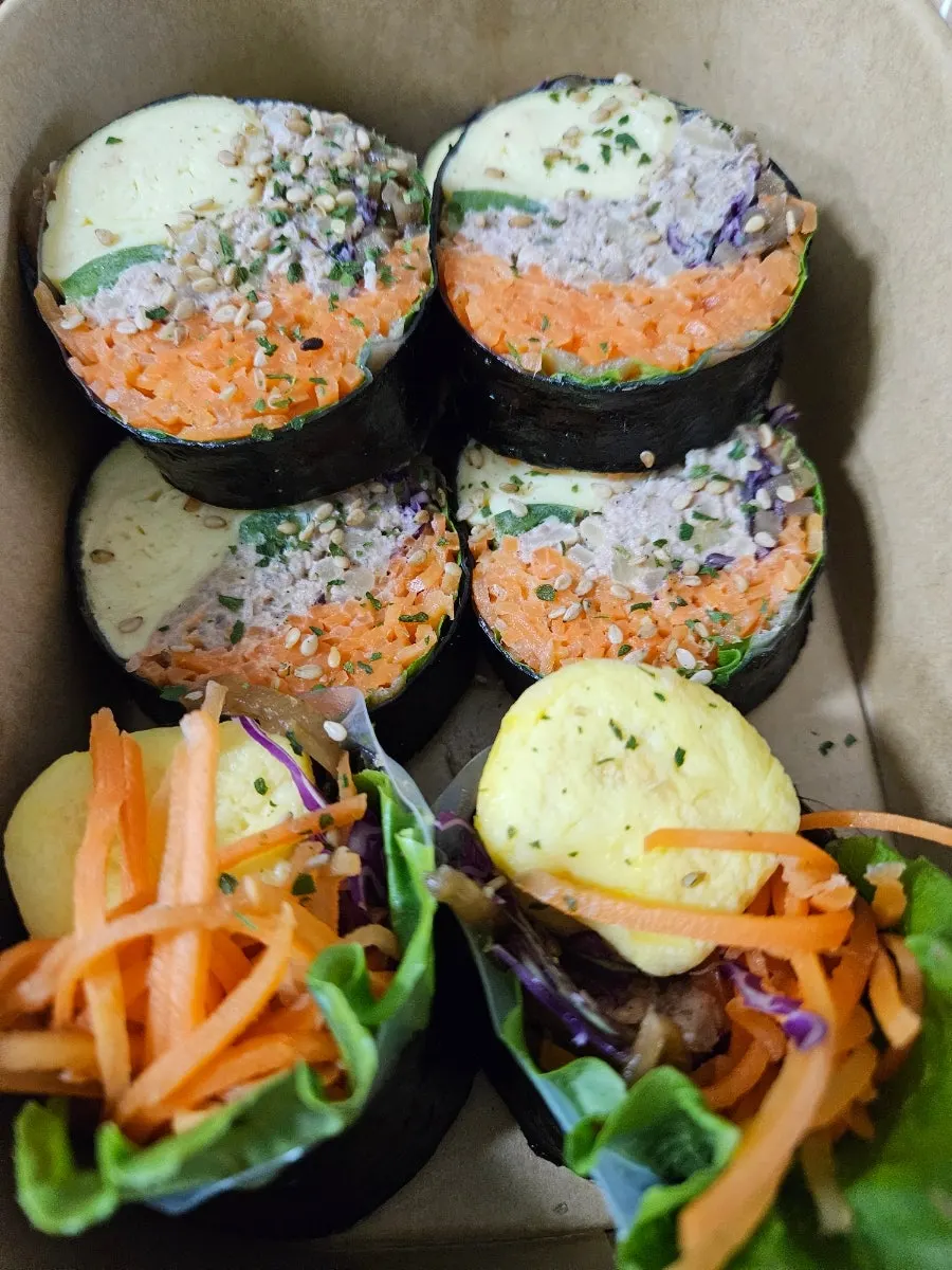 Close-up of a tightly rolled keto gimbap