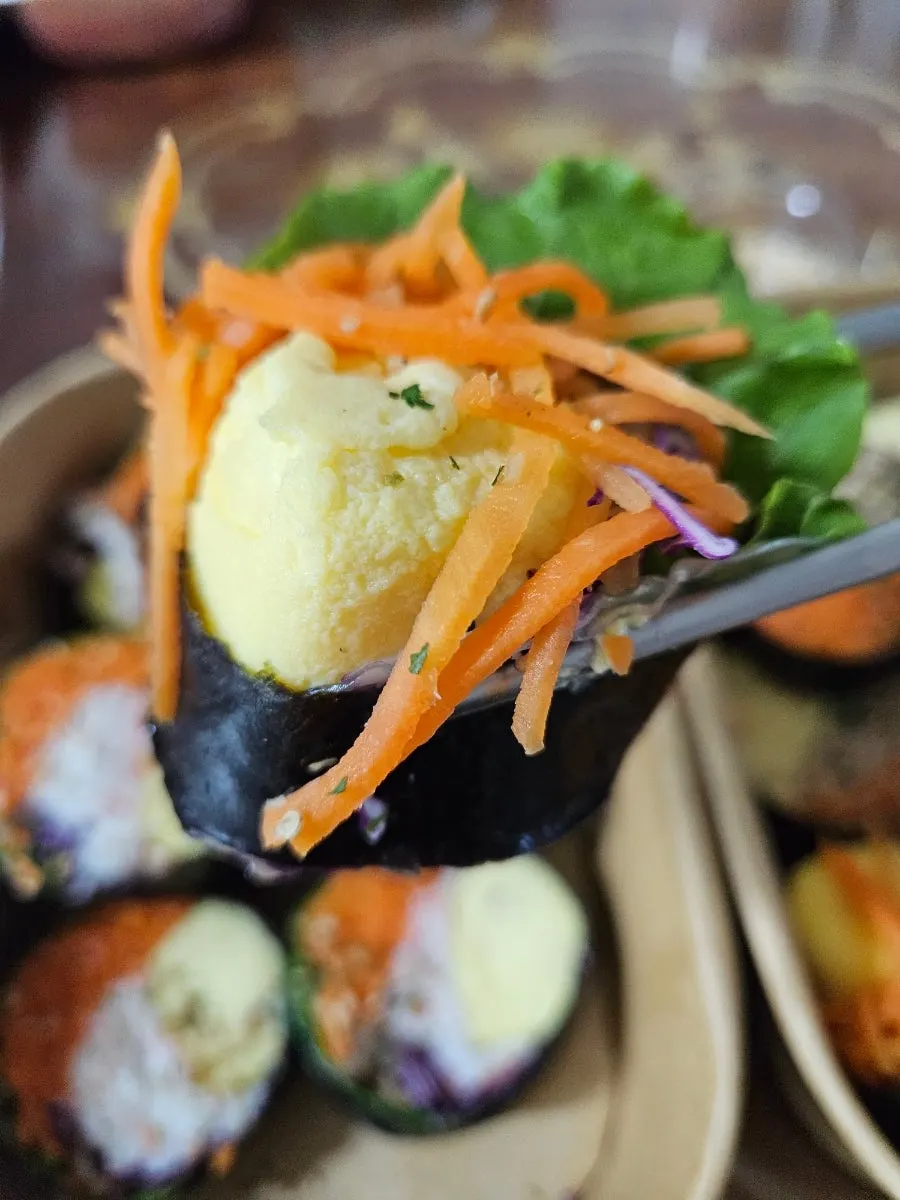 Keto crab-stick gimbap with steamed crab stick inside