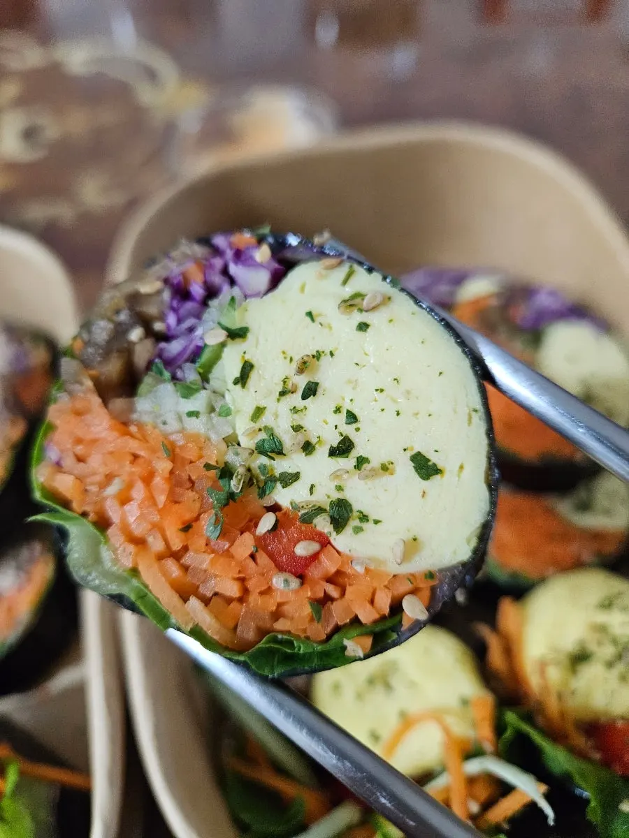 Bitten-into keto tuna gimbap showing the filling