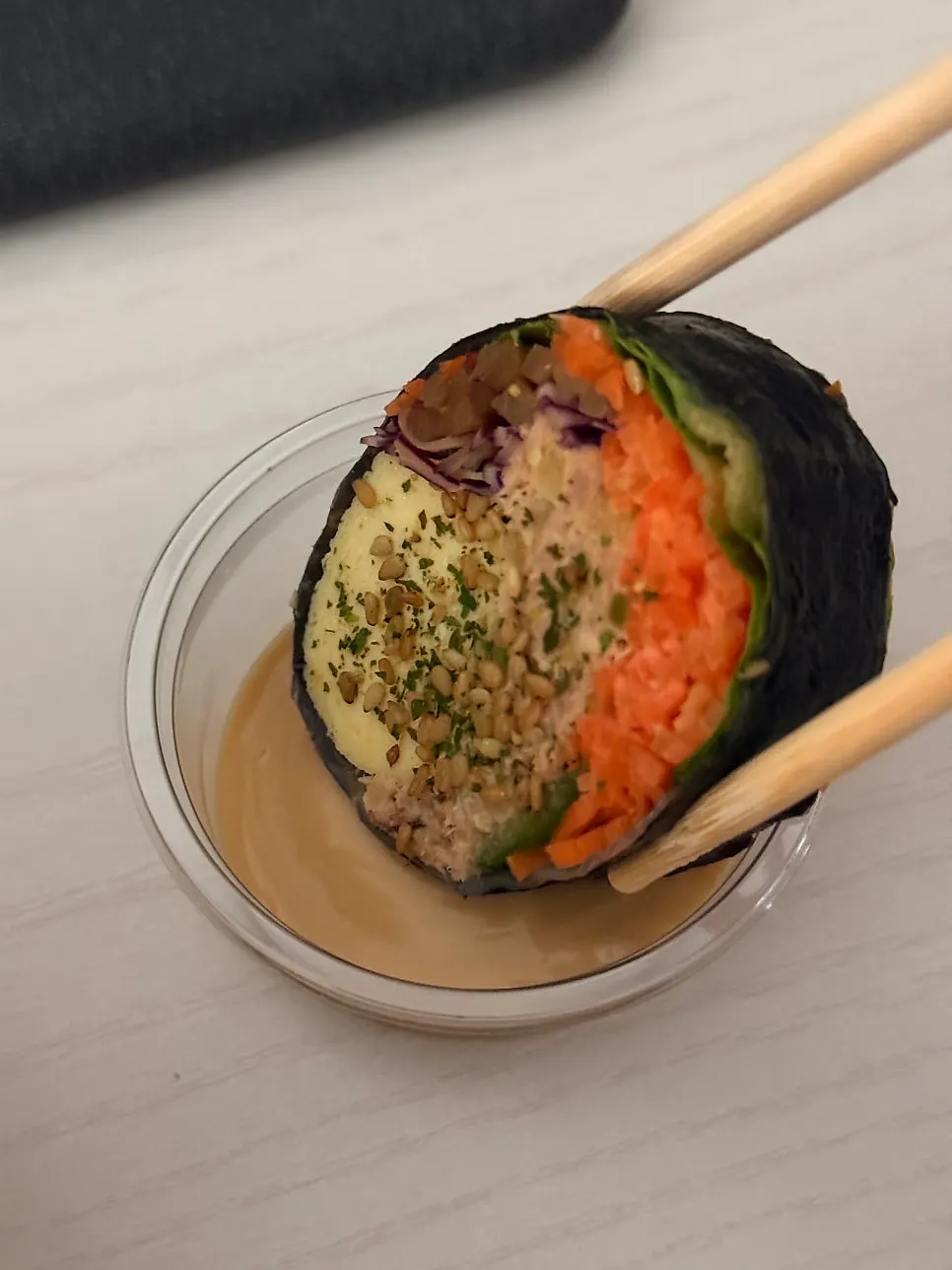 Keto tuna gimbap wrapped in rice paper