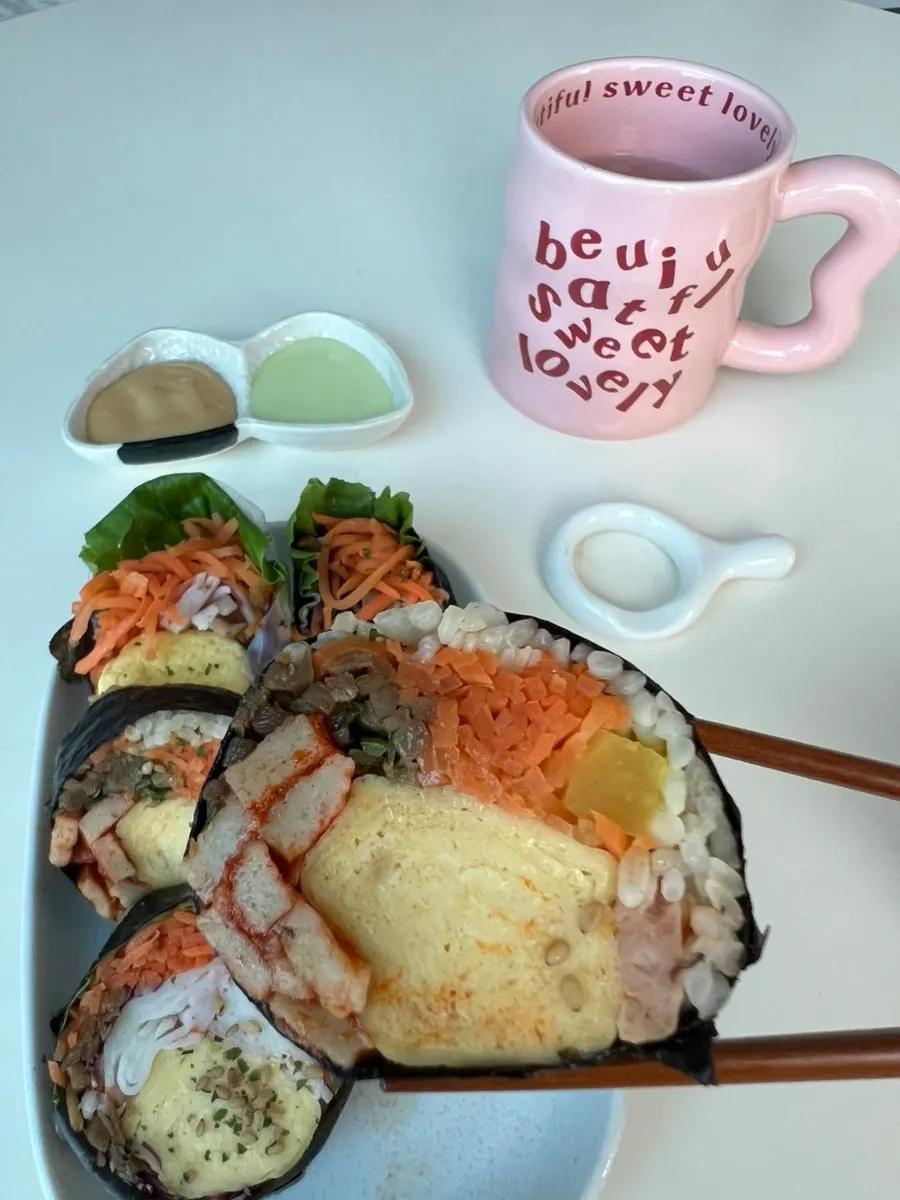 Colorful cross-section of the keto crab stick gimbap