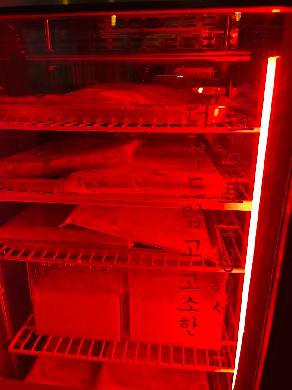 Salt-aging chamber on one side of the restaurant