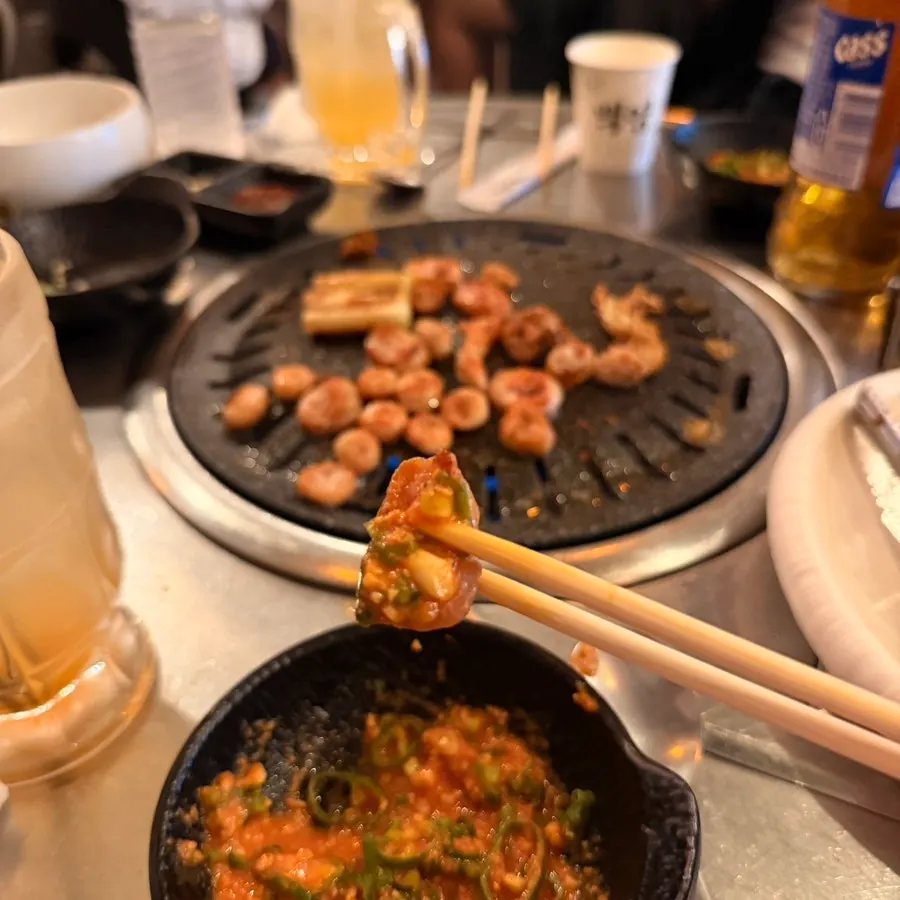 막창과 함께 구운 대파