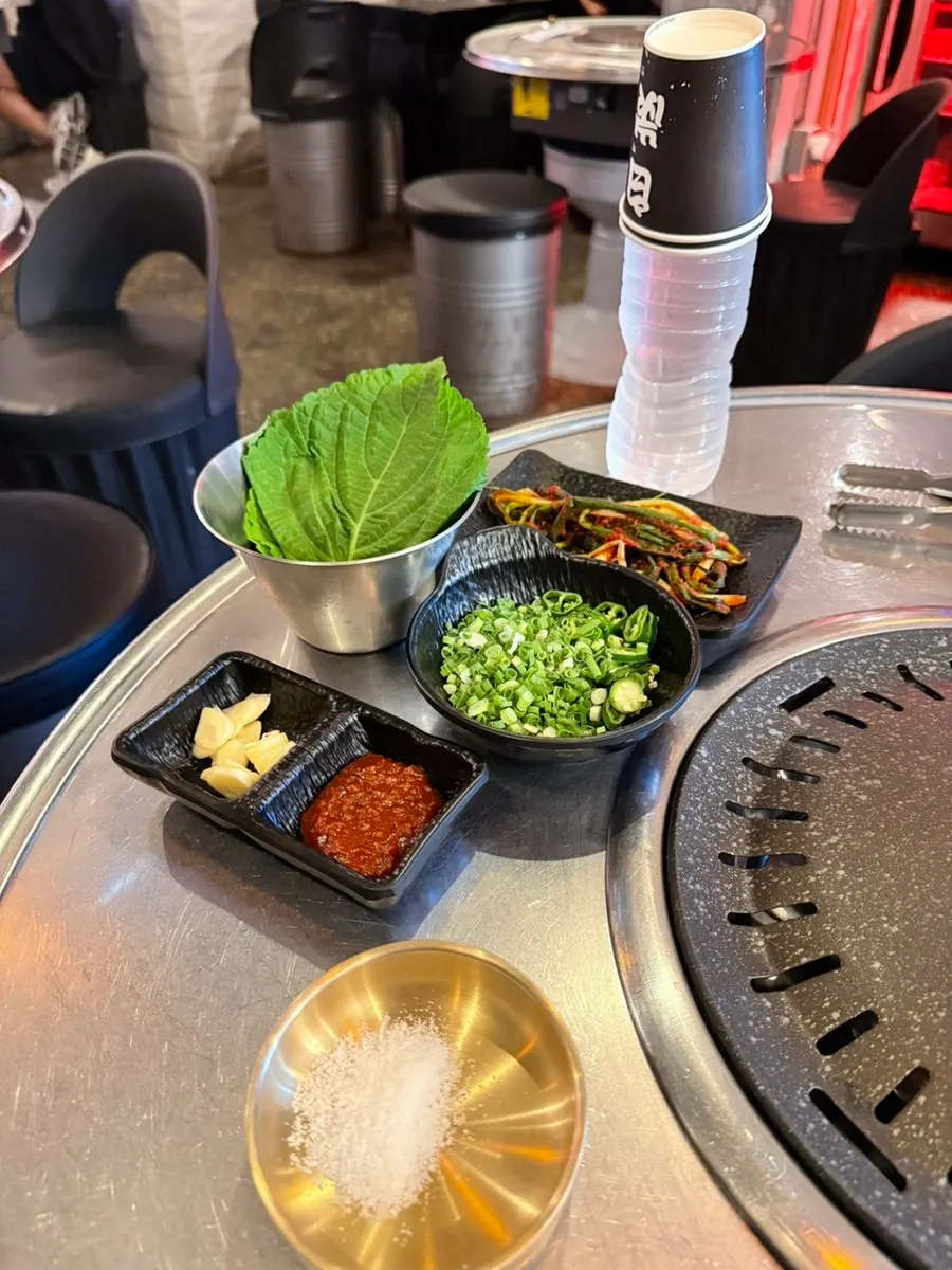Banchan pre-set at the reserved table