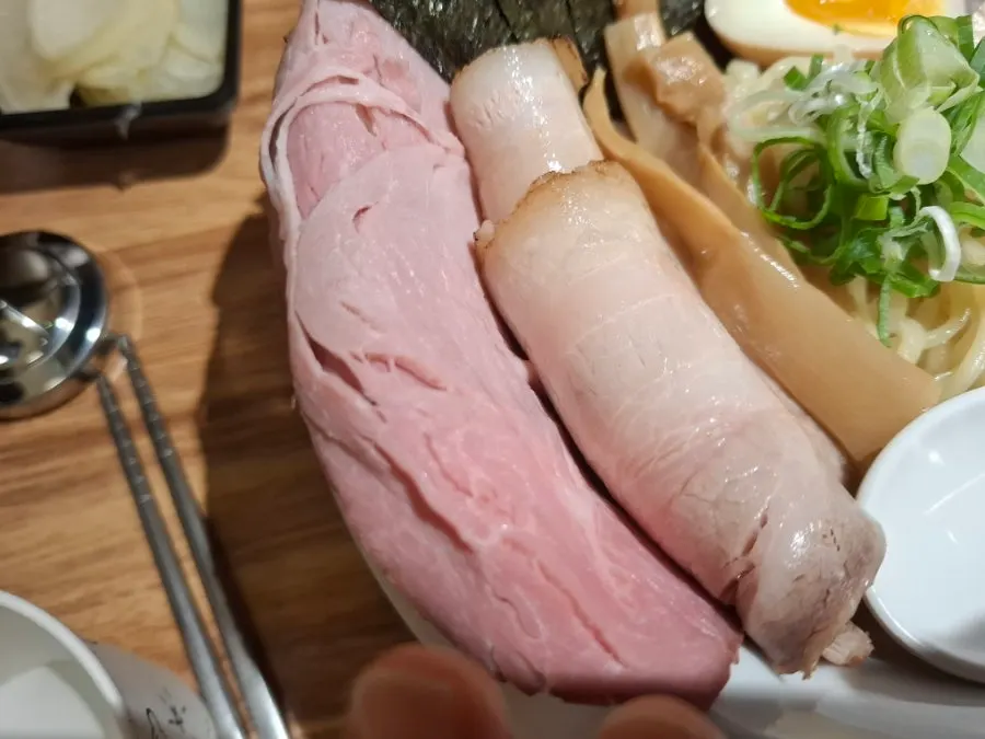 Bowl of tsukemen with soft chashu topping