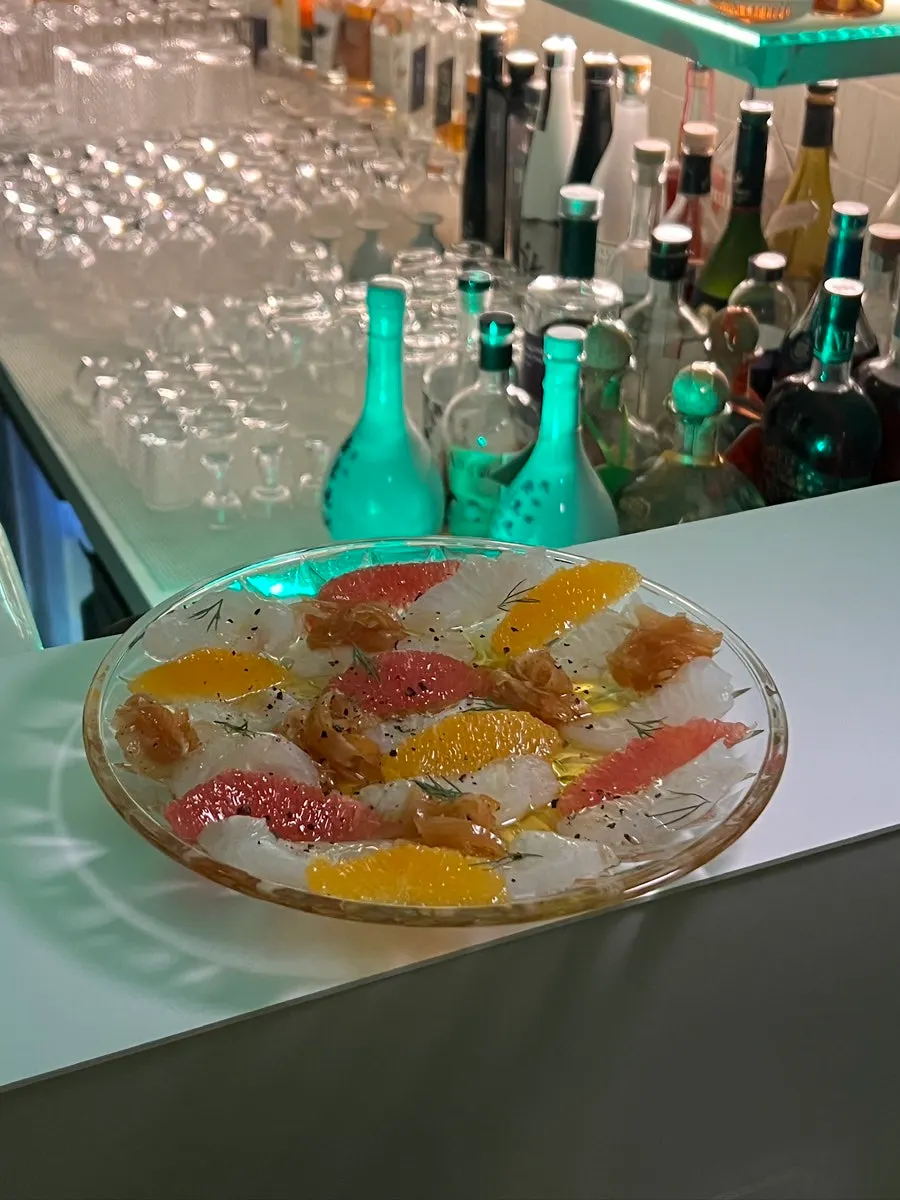 Seasonal sashimi ceviche with sea bream and fruit