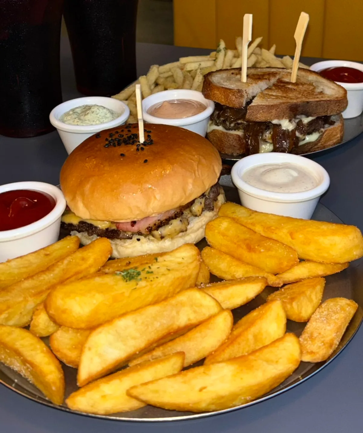 Empty plates after two people finished their Daily Fix burgers