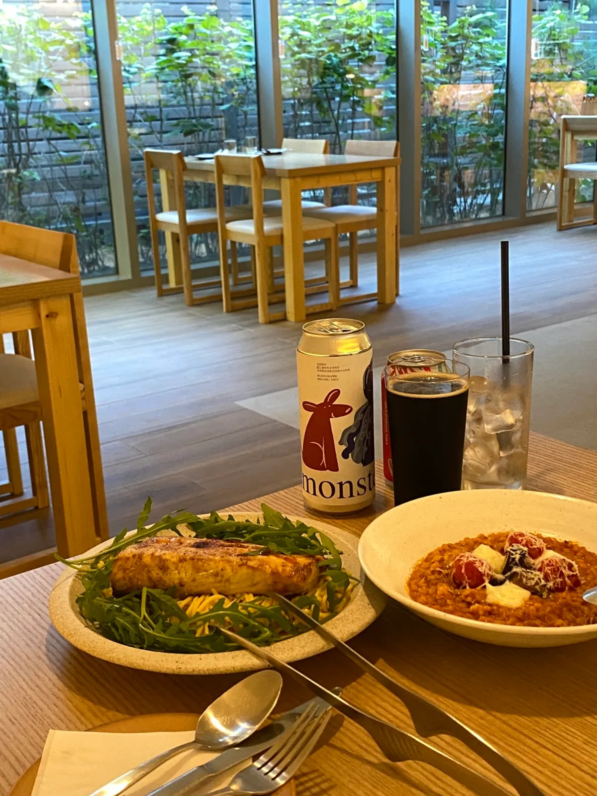 Mackerel pasta and garden tomato risotto