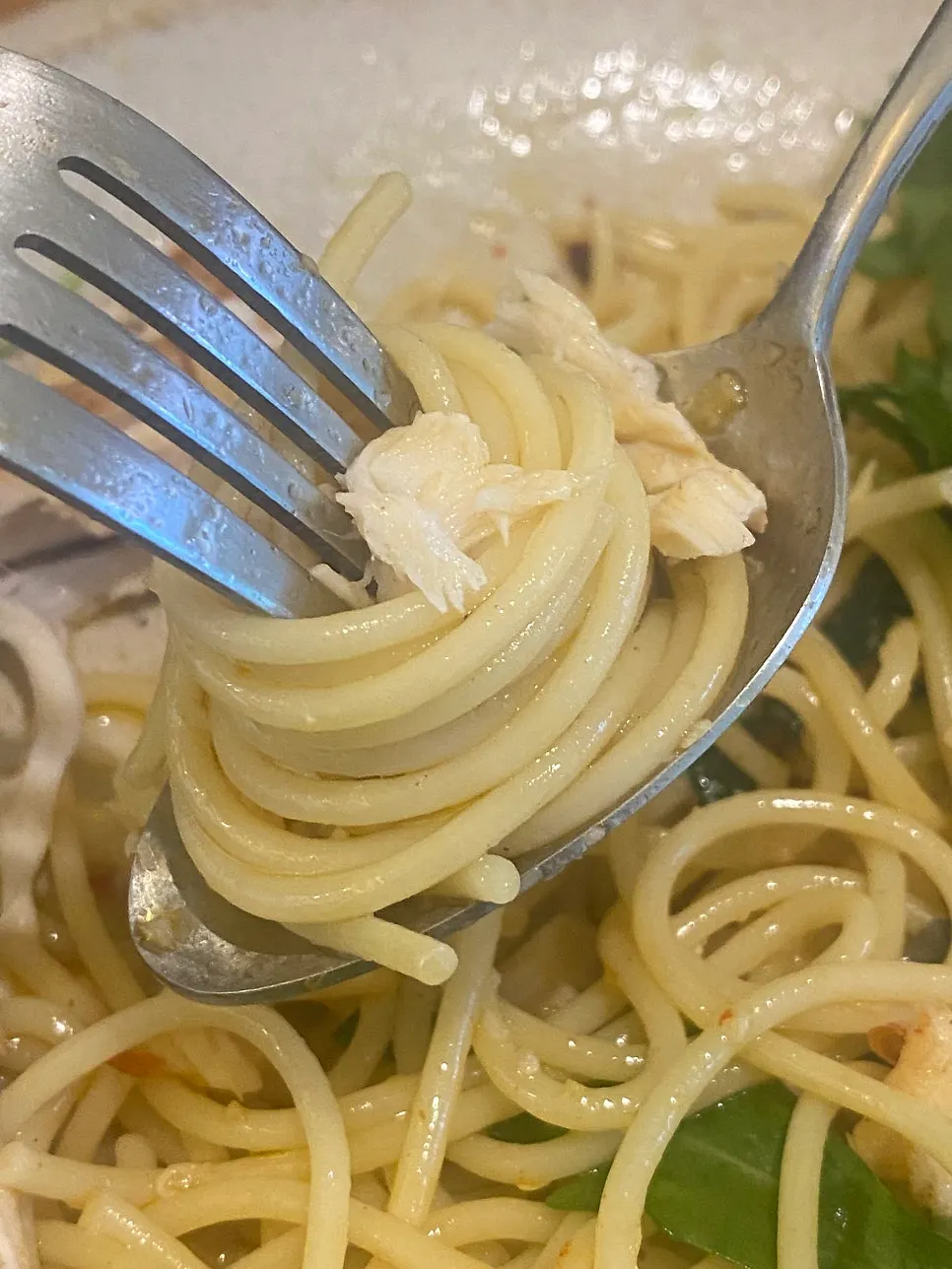 Sharing the mackerel pasta