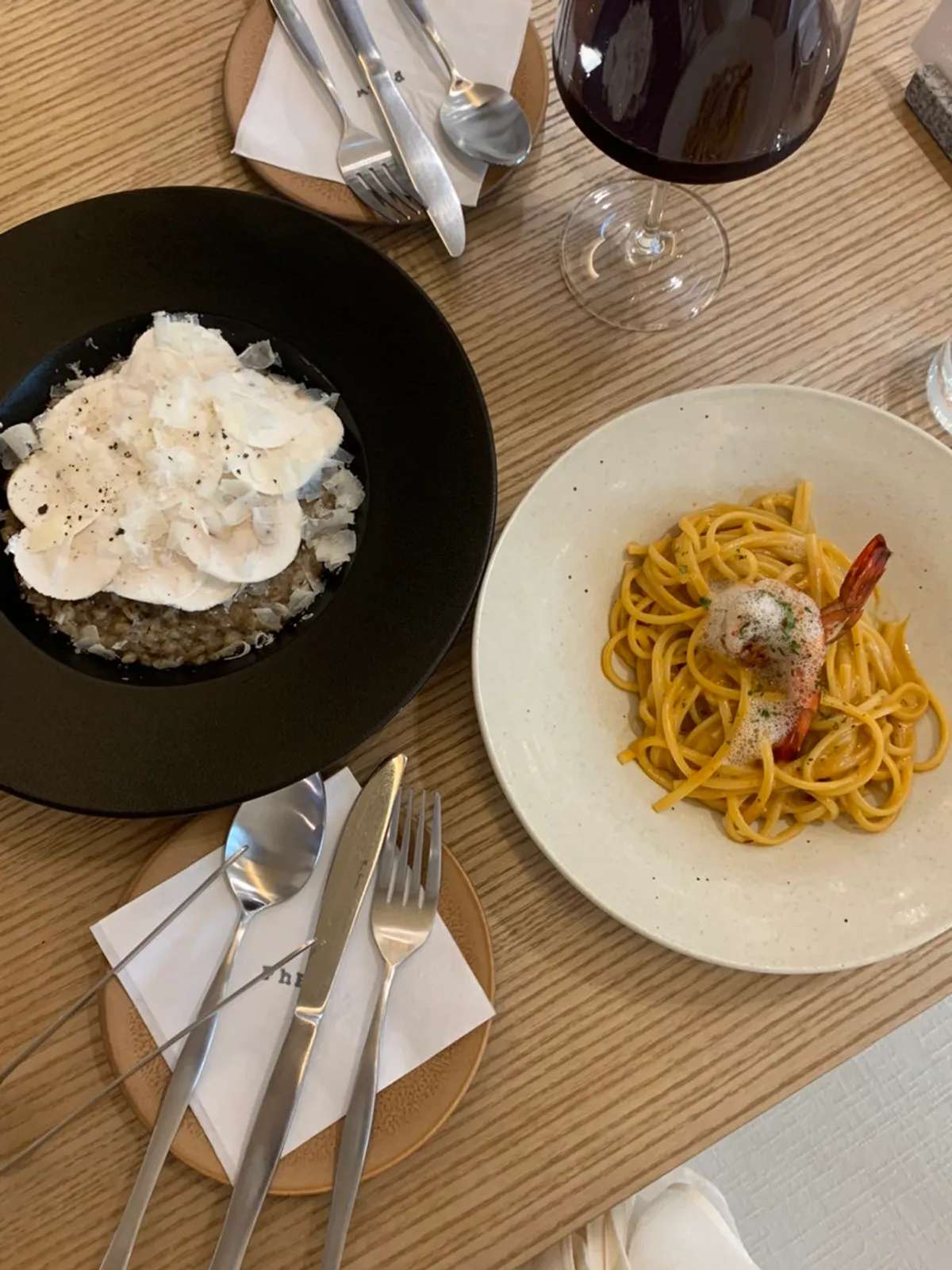 Photo of the pasta, risotto, and drink order