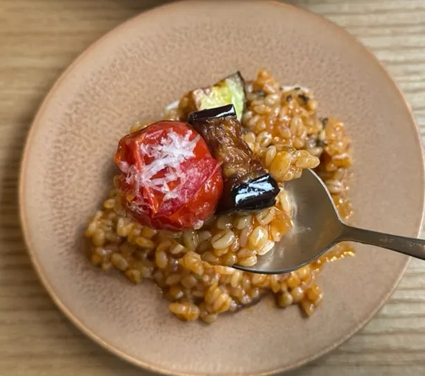 Risotto with eggplant and tomatoes