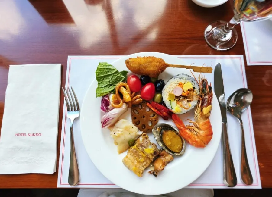 Buffet food on a plate