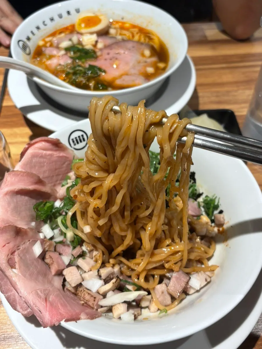 Abura soba mixed with vinegar swirled in
