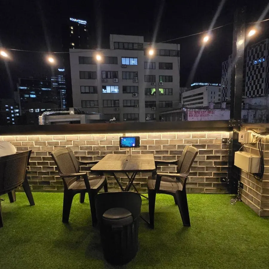 Rooftop with a view of the Seoul city nightscape