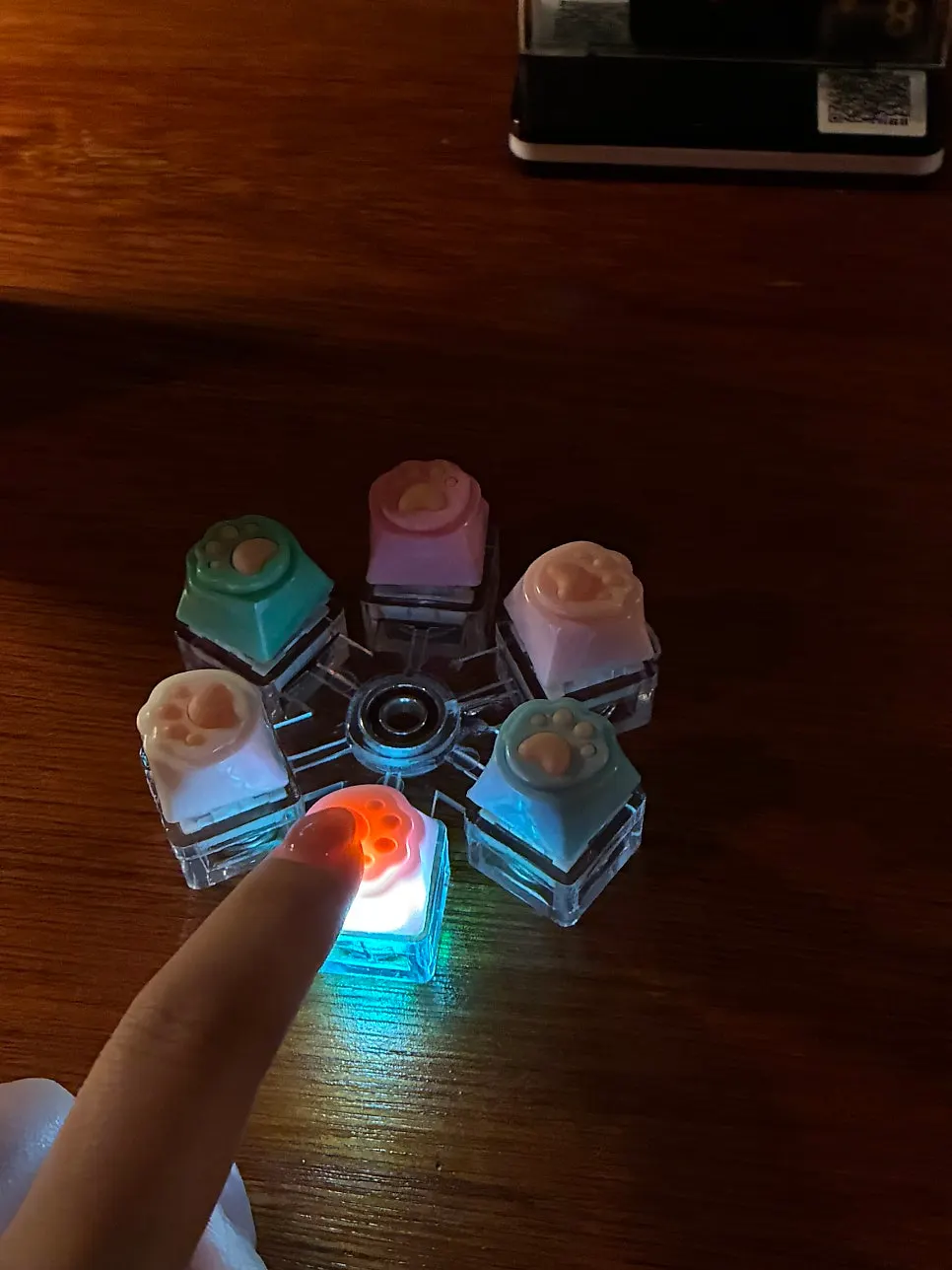 Various keycaps placed at each seat