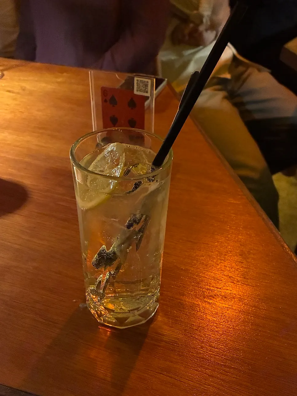 Close-up of a cocktail garnished with lemon
