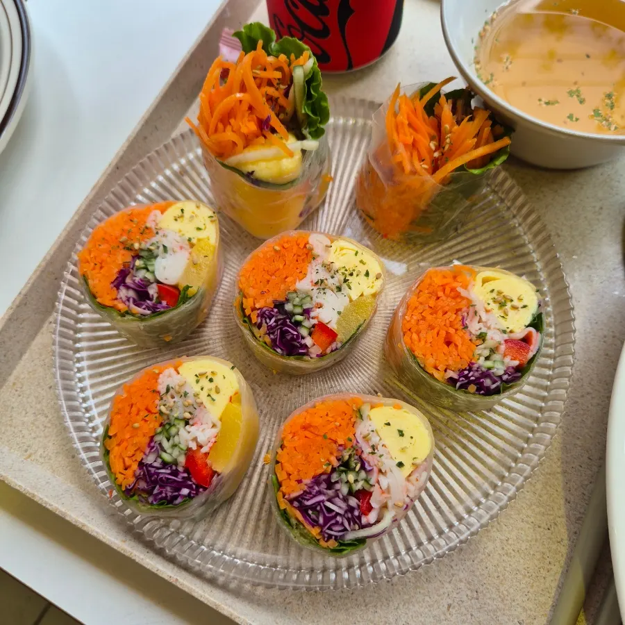 Plate of Vietnamese-style salad gimbap