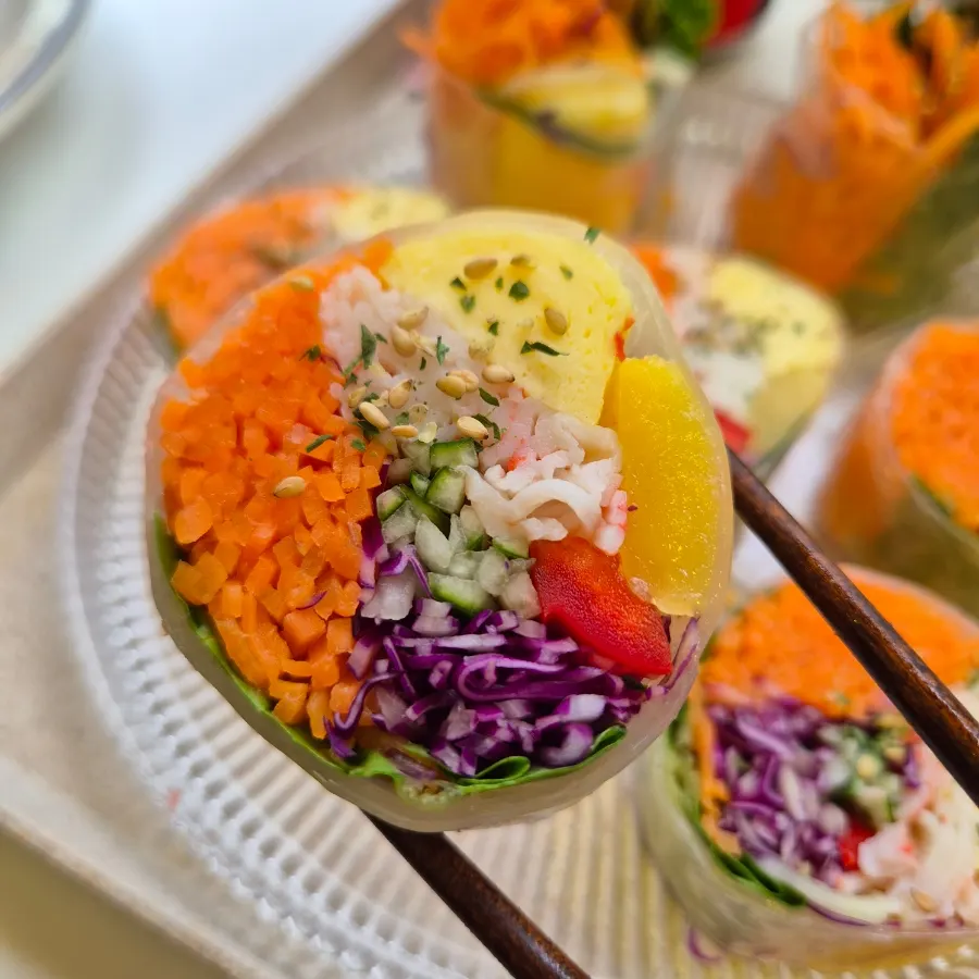 Close-up of the signature Vietnamese-style keto gimbap
