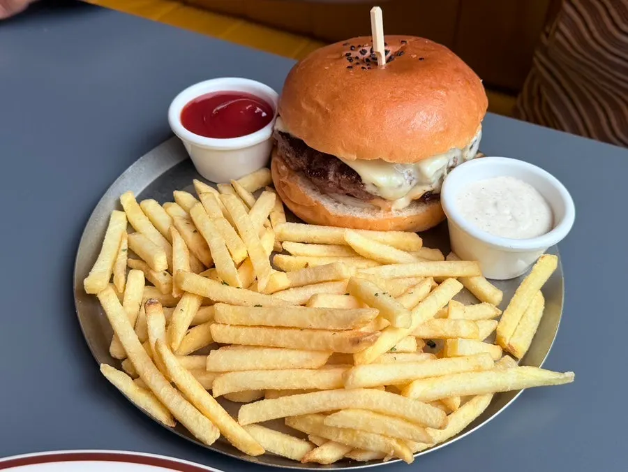 Double cheese burger with cheese dripping down