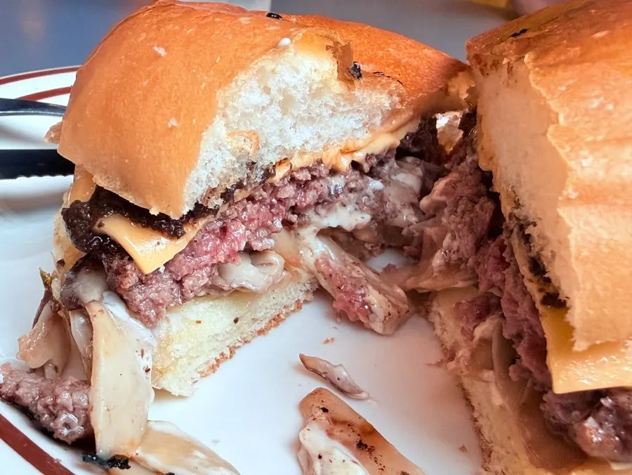 Close-up of the mushroom-packed truffle mushroom burger