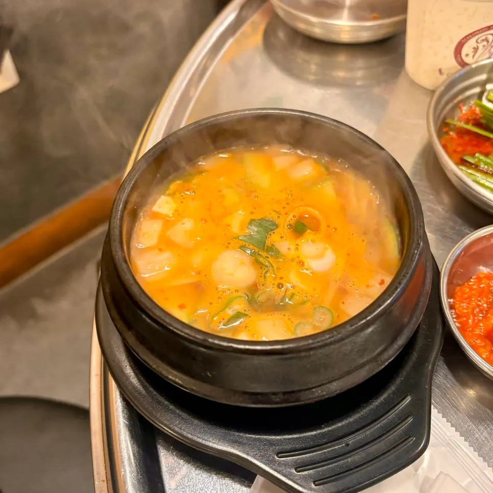 The spicy doenjang jjigae ordered alongside the meat