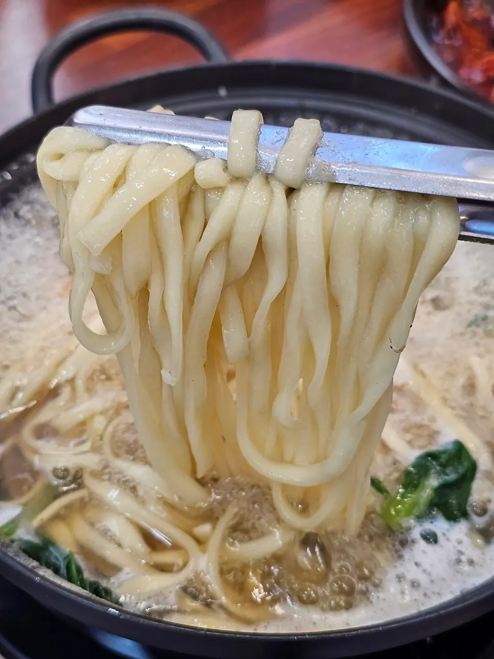 Udon noodles cooked at the end