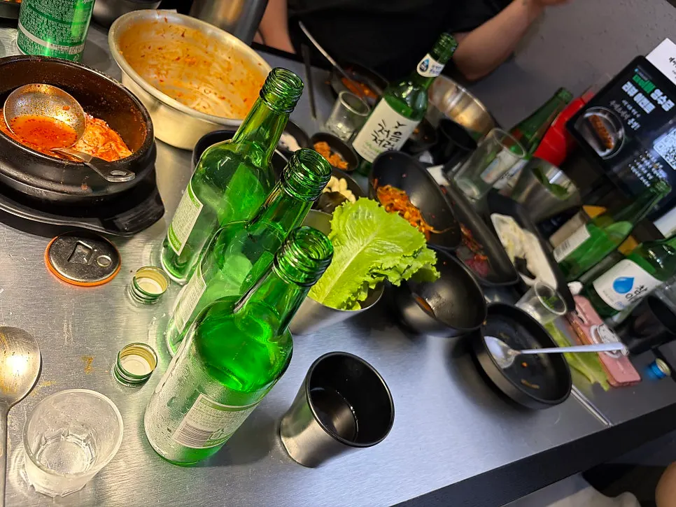 A wide spread of ordered dishes at the BBQ restaurant