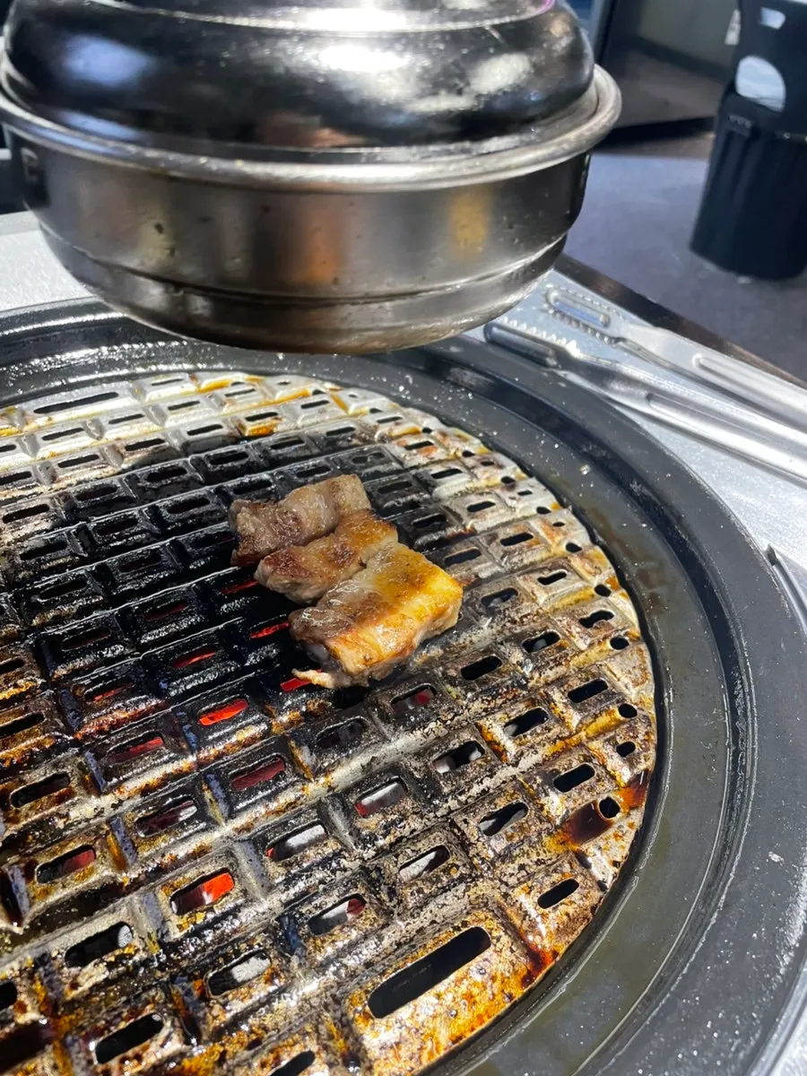 Grilled meat and the barbecue grill