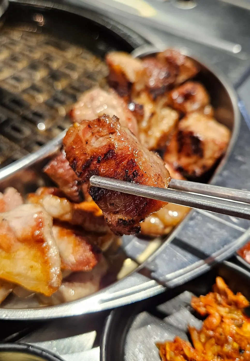 Cross-section of a well-cooked piece of pork neck