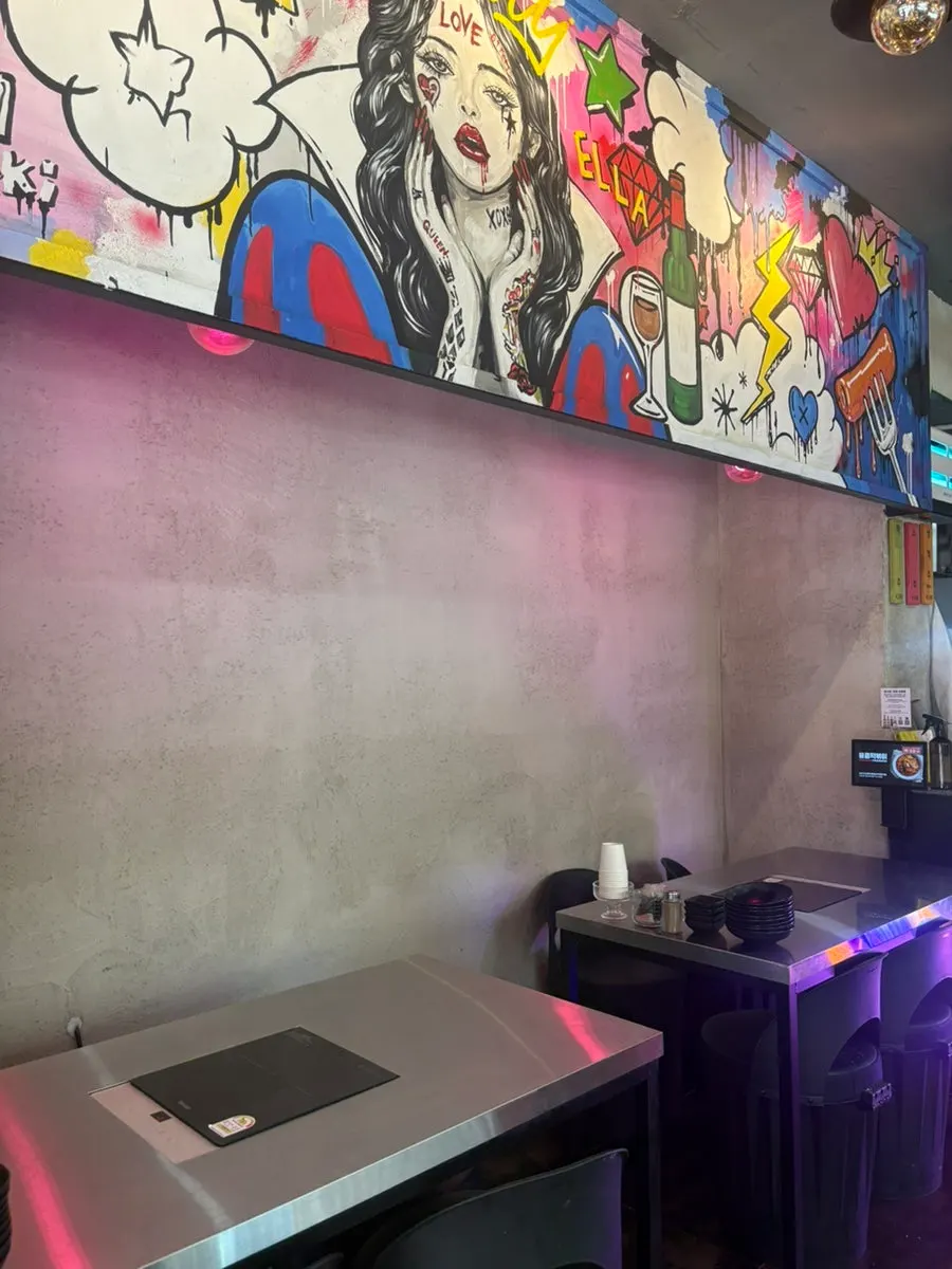 Seating inside the 24-hour Korean snack restaurant