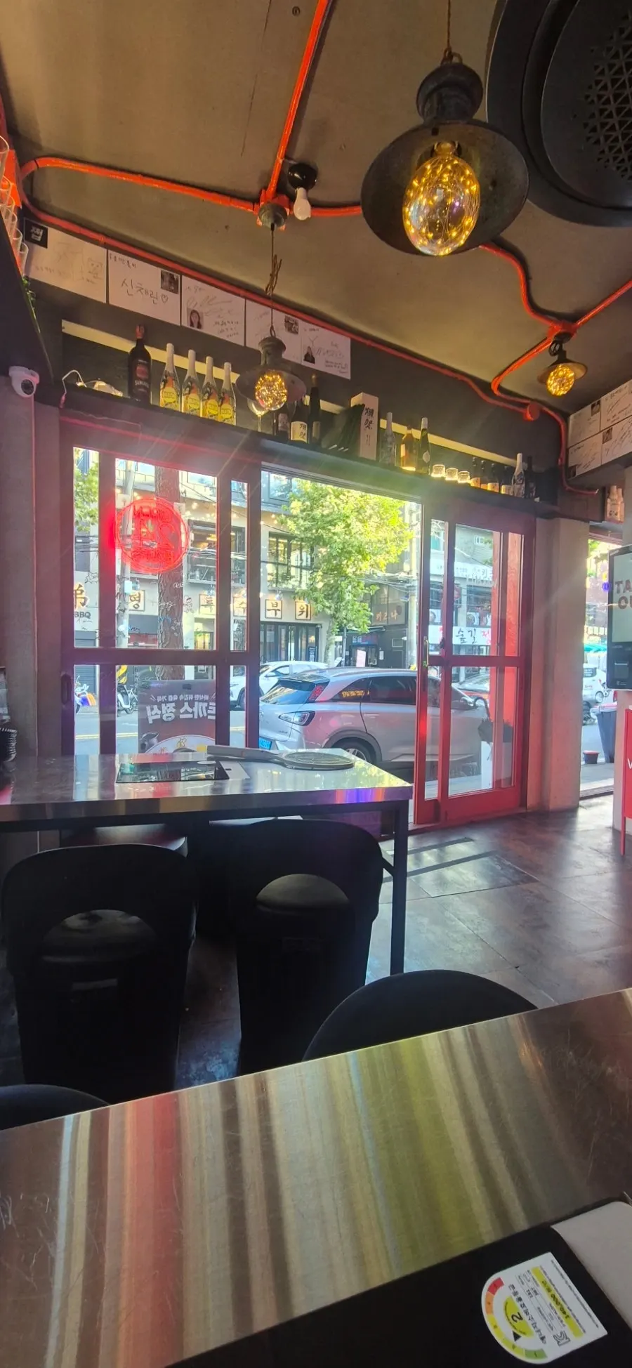 Window seat with a view of the entrance