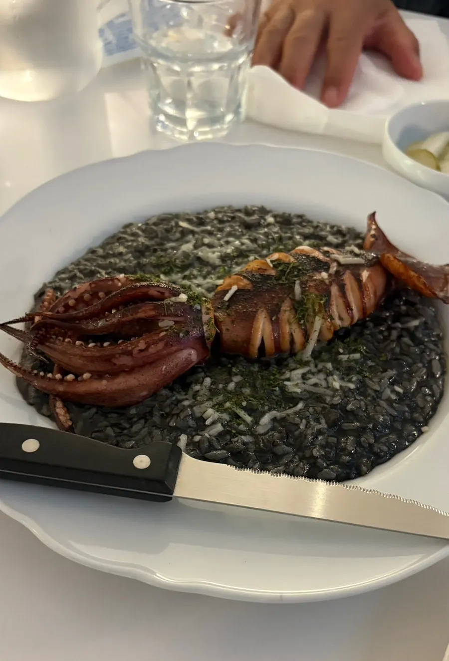 Deep-colored abalone innard cream pasta