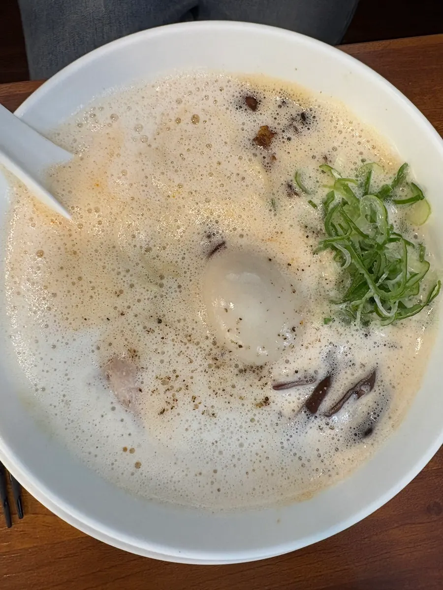Rich chicken broth and noodles of the tori paitan