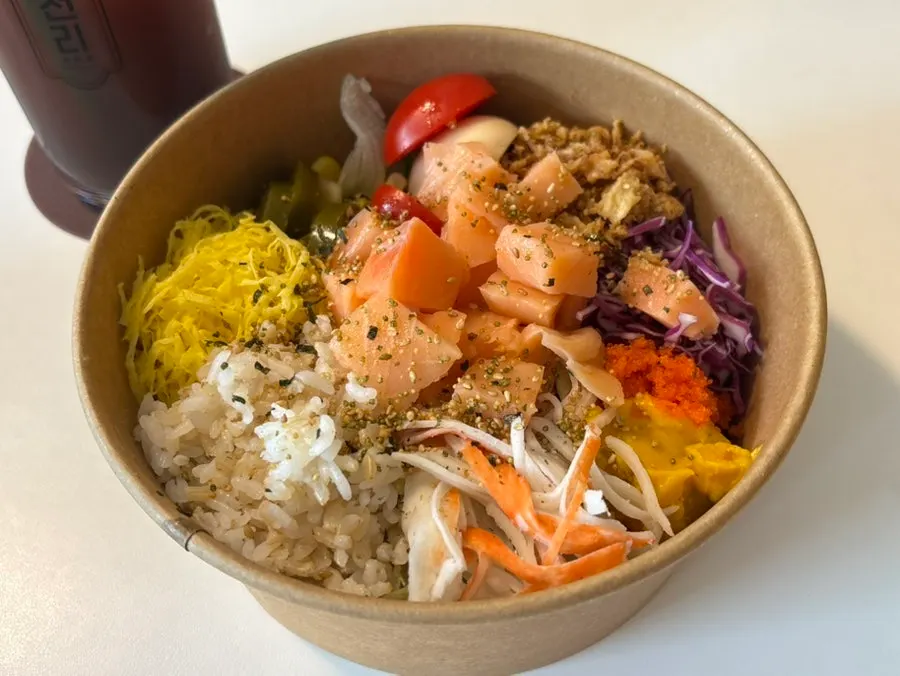 Salmon poke salad loaded with salmon and toppings