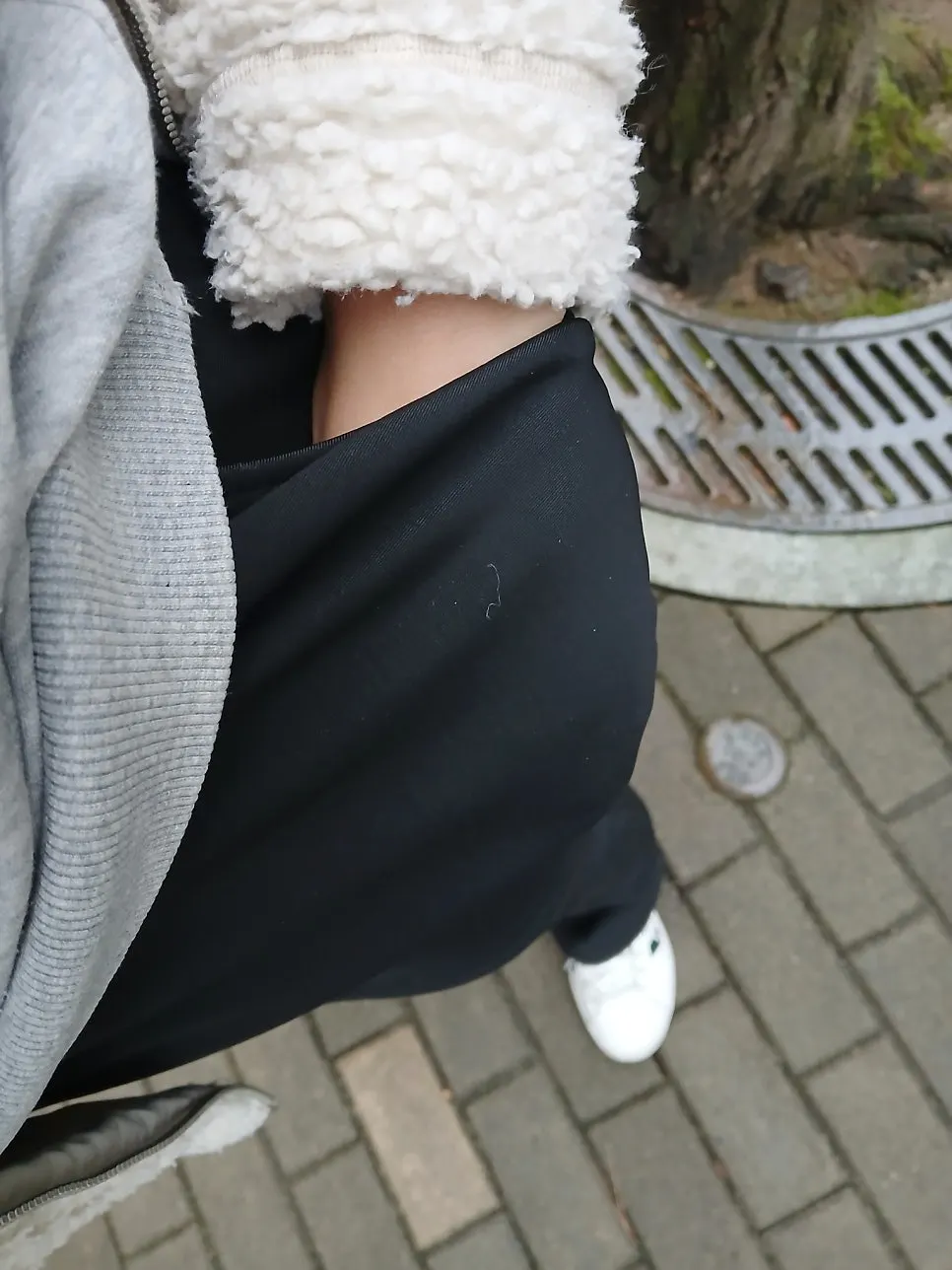 Black skort pants worn as an everyday outfit