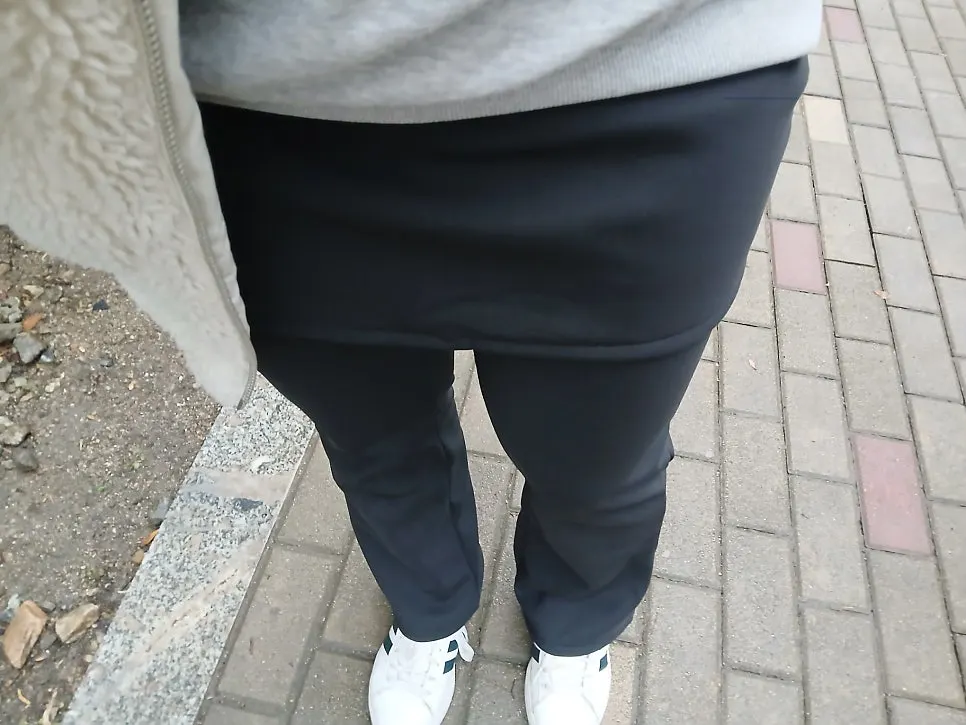 Fleece-lined skort pants worn after washing