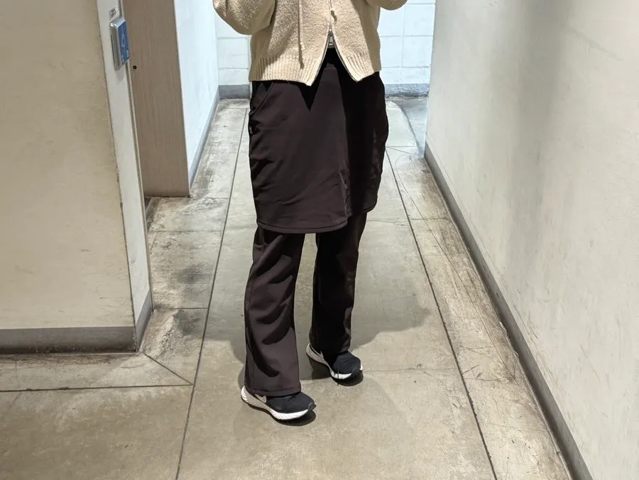 Skirt-layered pants with brushed fleece lining