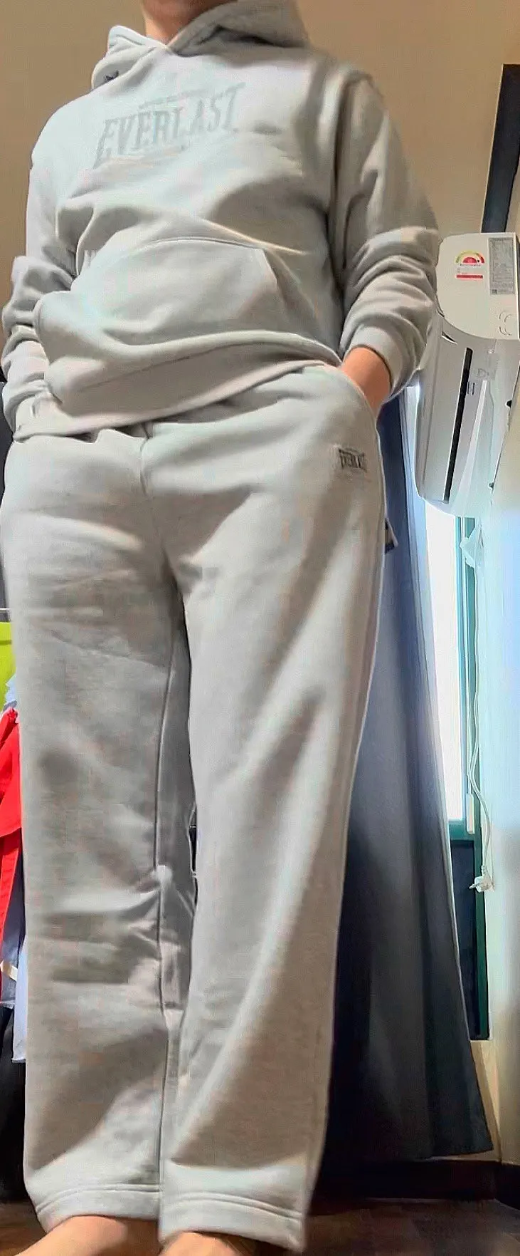 Winter outfit with the hoodie and pants worn together