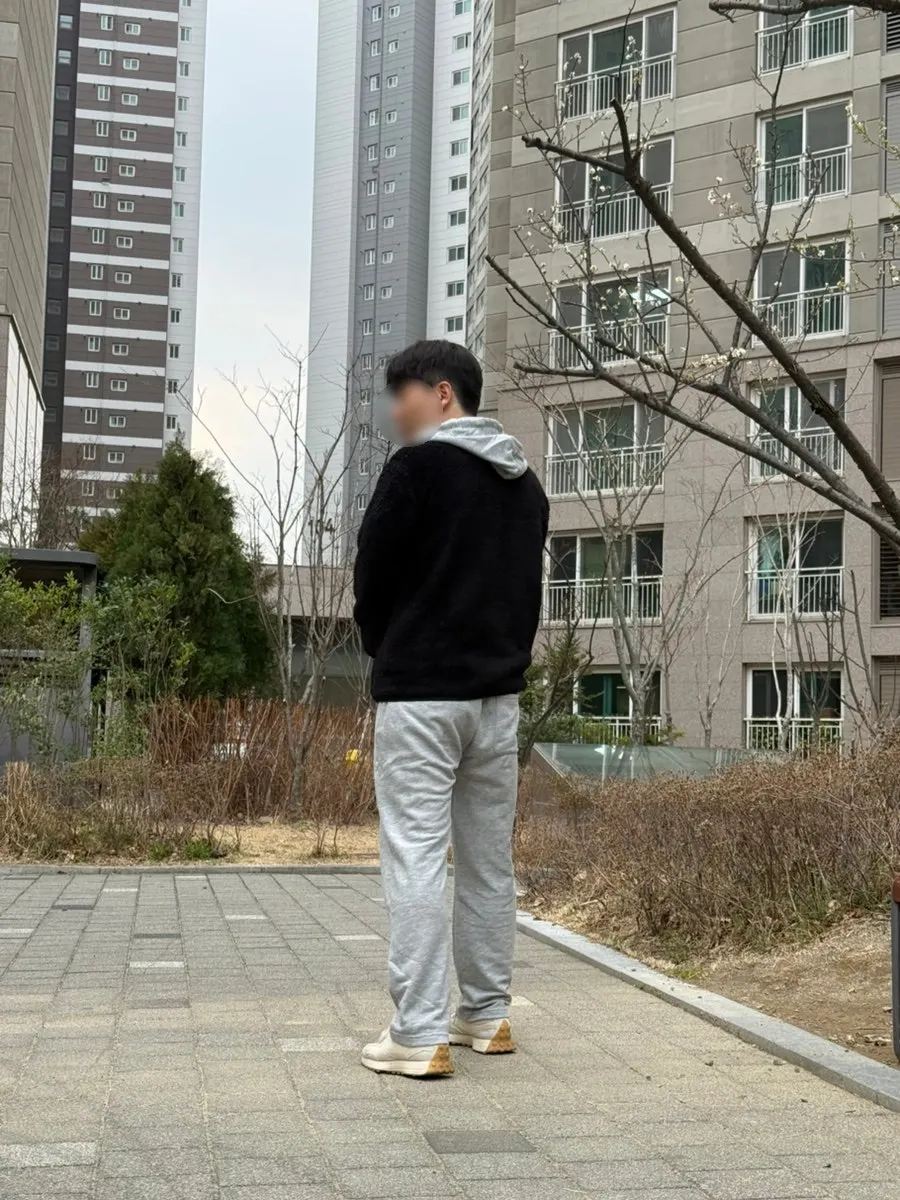 Gray tracksuit worn as a weekend childcare outfit