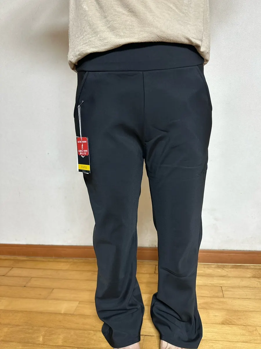 Fleece-lined bootcut slacks being worn
