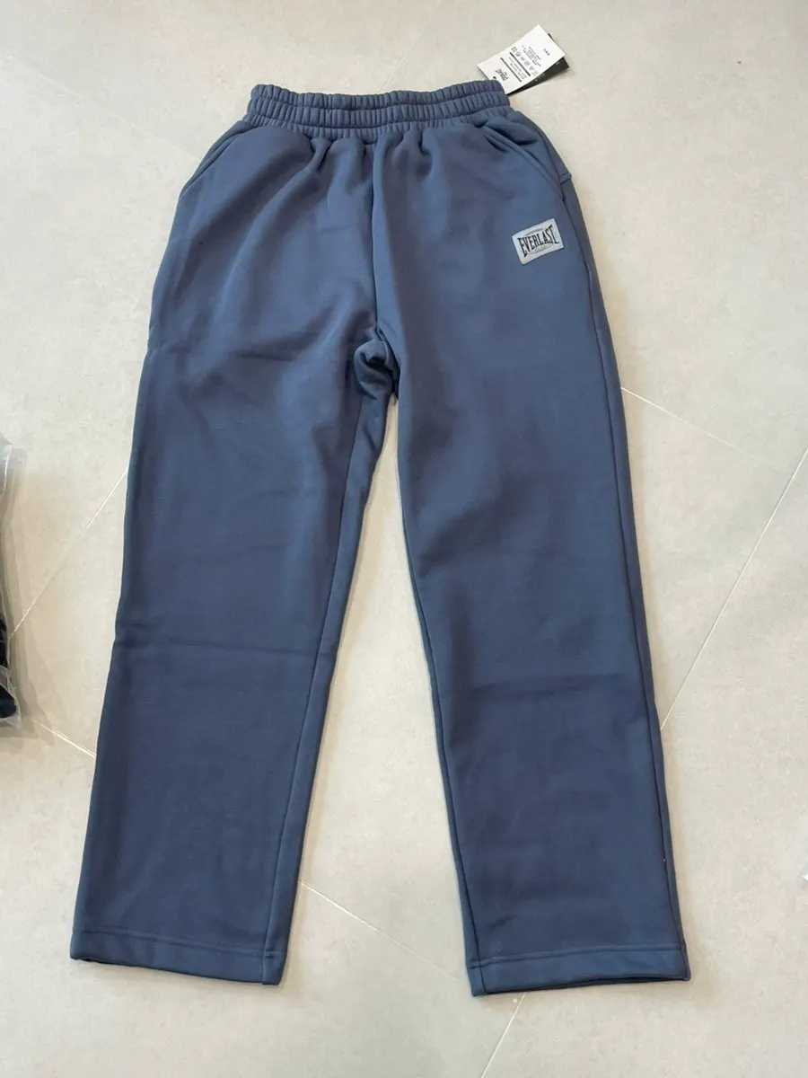 Ash blue fleece-lined straight-leg pants