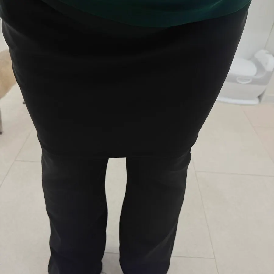 Skirt pants styled with winter outerwear