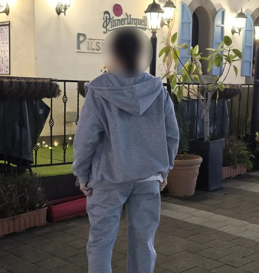 Melange gray fleece tracksuit set