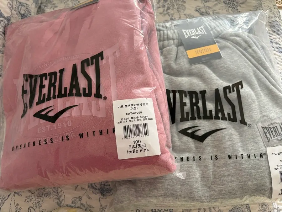 Pink hoodie and gray pants tracksuit set