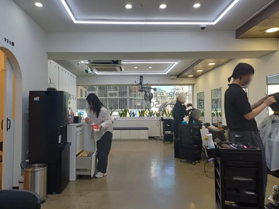 Hair dye application underway at the salon