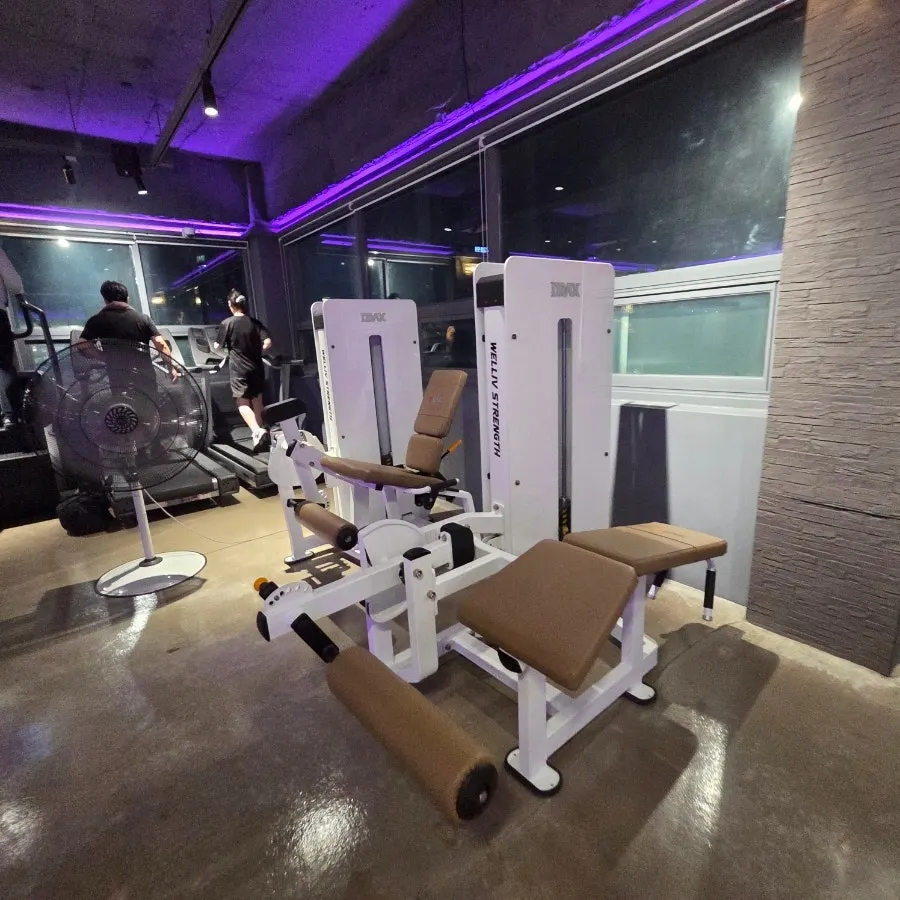 Workout space in front of mirrors, good for posture correction