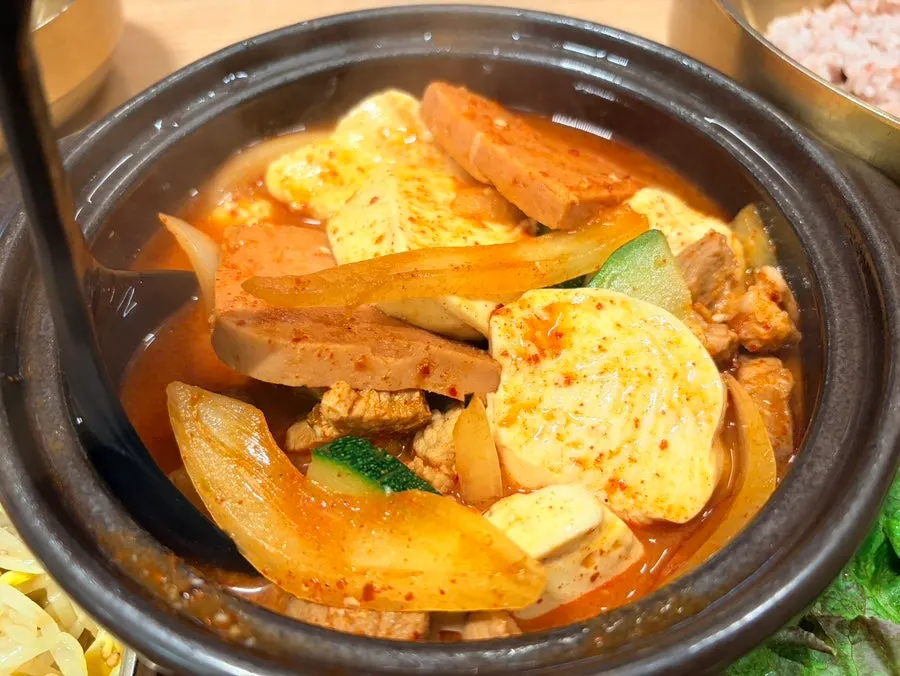 Bubbling jjaglie stew ordered at spicy level 3