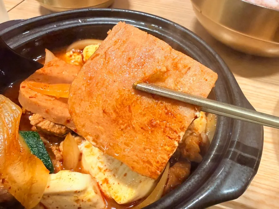 Two extra slices of spam added to the jjaglie stew